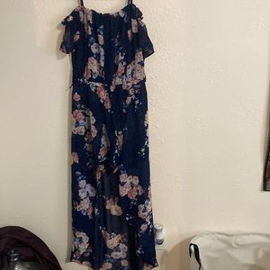 FLOWER PRINTED SHORTS JUMPSUIT WITH BACK SKIRT ATTACHED